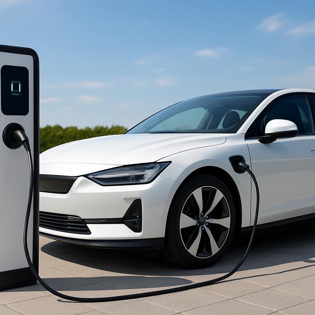 Electric car plugged into a charging station
